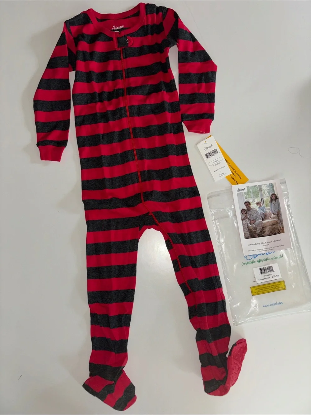 Leveret Red & Gray Striped Footed One-Piece
